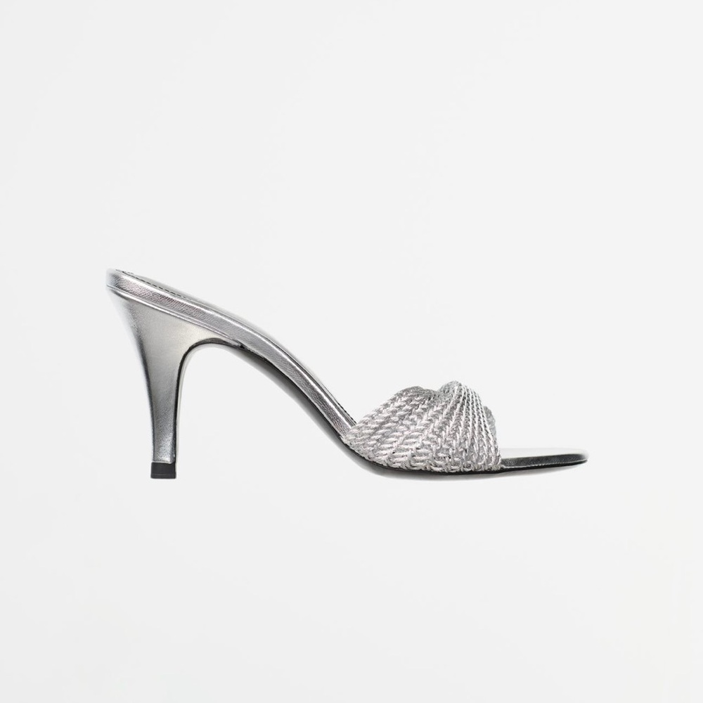 Zara Silver Heeled Fabric Sandals Sz 39